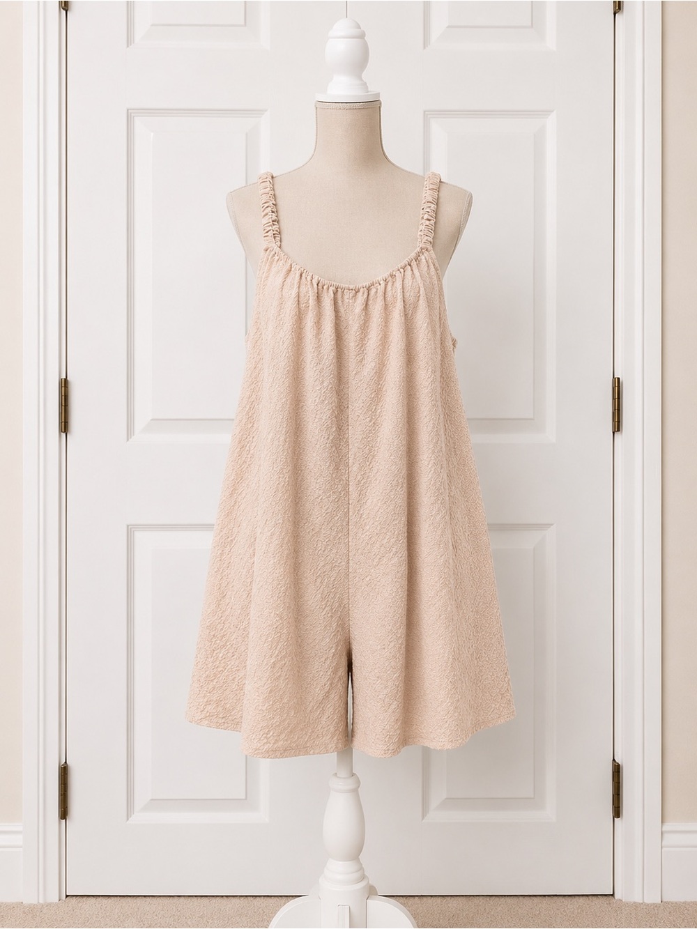 SHEIN Curve 2XL Beige Textured Romper Tie Back Sleeveless Boho